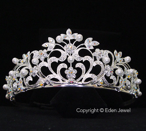 Bridal Princess Pearl Simulated Crystal Tiara for Veil