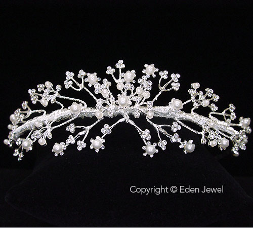 Designer Bridal Crystal Simulated Pearl Tiara for Veil