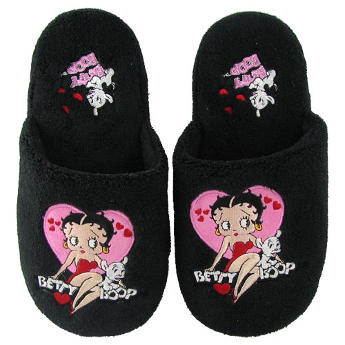 Licensed Roses Betty Boop Women's Black Slippers (L)