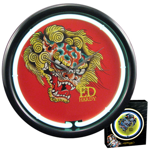 Licensed Neon Clock: Don Ed Hardy Chinese Dragon