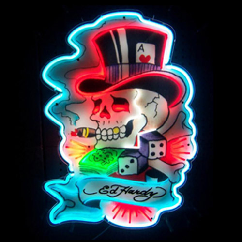 Licensed Don Ed Hardy Aces & Dice Neon Wall Sculpture