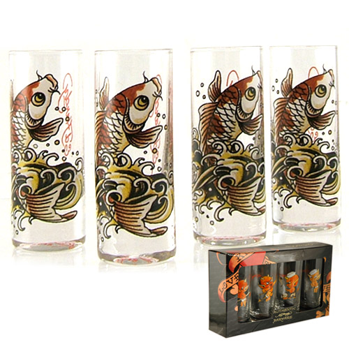Licensed Shot Glass Set: Don Ed Hardy Gold Koi Fish
