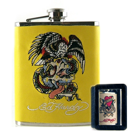 Licensed PVC Leather Flask: Ed Hardy Battle on Yellow