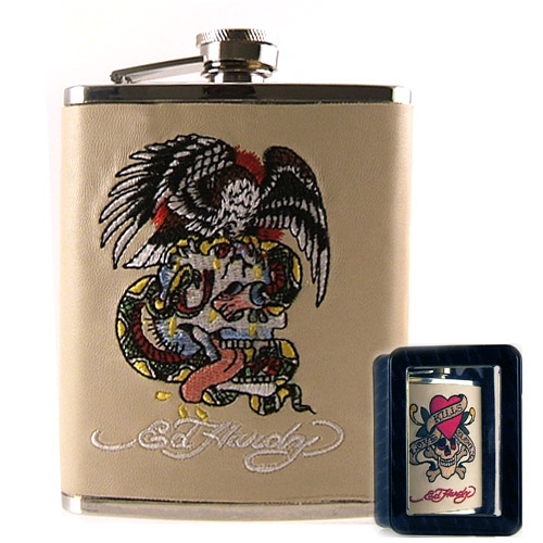 Licensed PVC Tan Leather Flask: Don Ed Hardy Battle