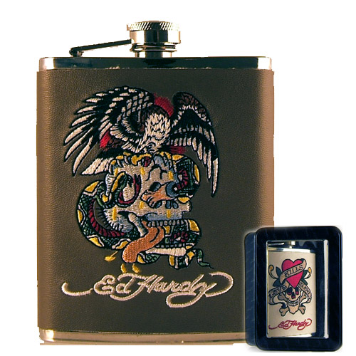 Licensed PVC Brown Leather Flask: Don Ed Hardy Battle