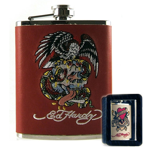 Licensed PVC Red Leather Flask: Don Ed Hardy Battle