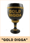 License Royale Pimp Cup Stein Black Glass: "GOLD DIGGA"