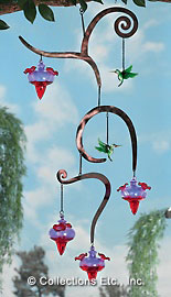 Hummingbird Colorful Glass Hanging Mobile - 4 Feeders