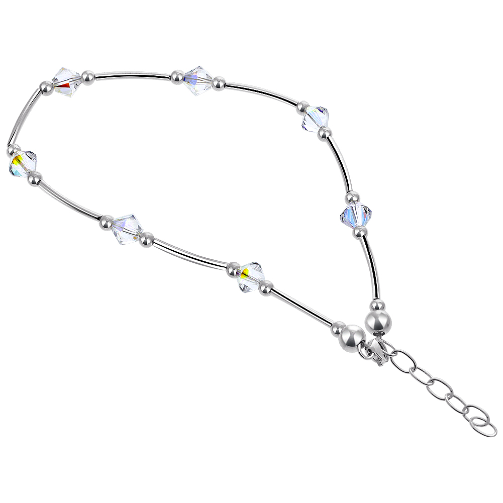 Swarovski Crystal Ankle Bracelet 9" / 10" Silver Anklet