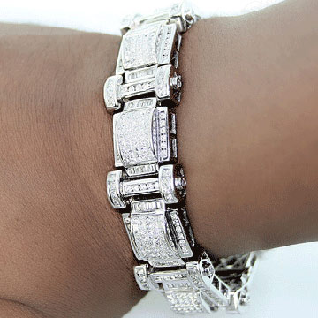 27.00ct Huge Mens Princess / Round Diamond Bracelet