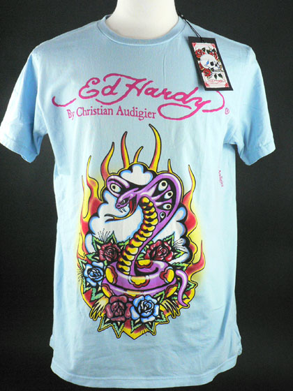 New Ed Hardy Cobra & Roses Blue Basic Tee T Shirt XL