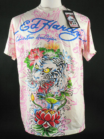 New Ed Hardy White Tiger Floral Print T Tee Shirt XL