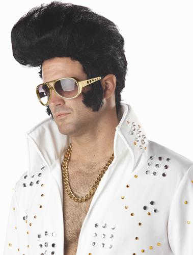 Mens Costume Black Elvis Cool Rock Star Wig