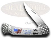 BK110WP GBA GOD BLESS AMERICA: Buck 110 Custom Anvil 1/50 God Bless America White Pearl USA Pocket Knife Knives