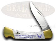 BK110WP AIR FORCE: Buck 110 Air Force 1/400 Etch Folding Hunter White Pearl USA Pocket Knife Knives