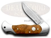 BO112022DAM LOCK BLADE DAMASCUS: BOKER TREE BRAND Damascus Folding Hunter Amboina Wood Pocket Knife Knives