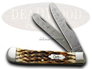 CA5709 AMBER BONE TRAPPER DAMAS: CASE XX Burnt Amber Bone Damascus Trapper Pocket Knife Knives