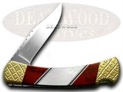 BK110 MICHAEL P MOP/REDJASPER: BUCK 110 Painted Pony Folding Hunter Genuine Mother of Pearl & Red Jasper 1/53 Pocket Knife Knives