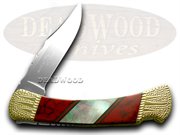 BK110 PAINTED PONY ABA RED JASP: BUCK 110 Painted Pony Red Jasper, Genuine Abalone Folding Hunter 1/50 Knife Knives