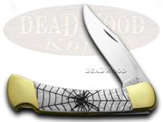BK110WP SW SPIDERWEB: BUCK 110 Black Widow White Pearl 1/400 Folding Hunter Pocket Knife Knives