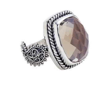 Paisly Ring with Cushion Cut Smoky Quartz