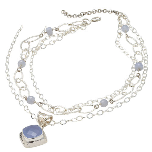 Textured Silver Necklace with Chalcedony