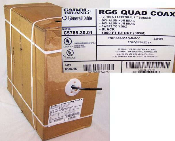 New 1000 RG6 Coaxial Cable For Satellite And Cable TV
