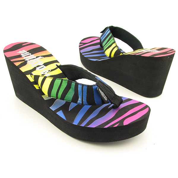 PUNKROSE Whitney Sandals Thongs Wedges Shoes Black Womens