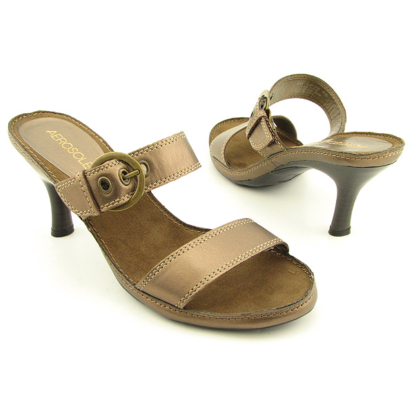 AEROSOLES Dame Time Sandals Slides Heels Shoes Bronze Womens