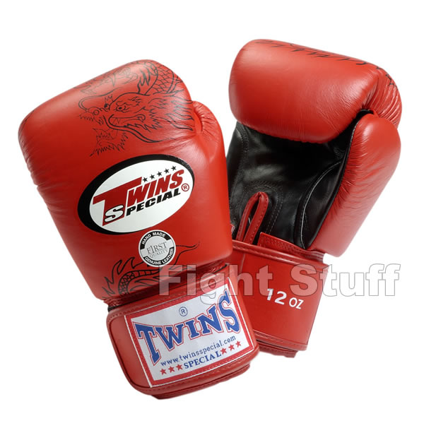Twins Red/Black Dragon Pattern Boxing Gloves - 10oz