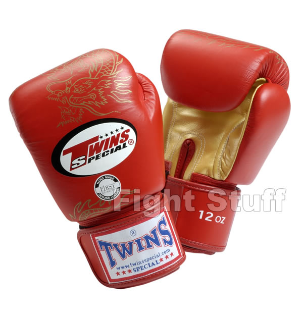 Twins Red/Gold Dragon Pattern Boxing Gloves - 8oz