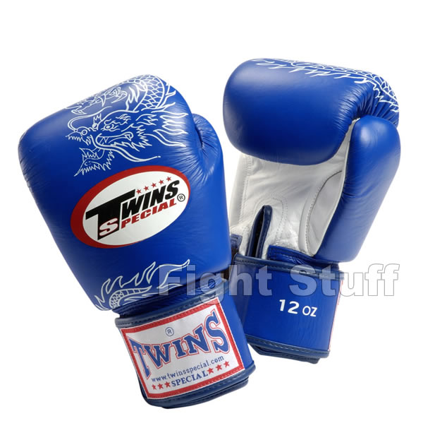 Twins Blue White Dragon Pattern Boxing Gloves - 16oz
