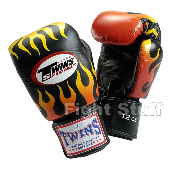 Twins Black Fire Flame Pattern Boxing Gloves - 14oz