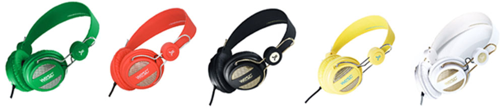 WESC Oboe headphones in Blanery Green,Flourescent Orange, Black & Gold, Vibrant Yellow & White & Gold