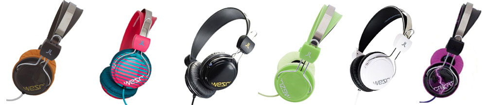 WESC Bongo headphones in Chocolate Brown, Grandiant Stripe Beetroot, Black, Lime Peel, White & Crookers