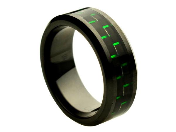8Mm Unisex Mens Ceramic Wedding Ring Band Green Black Carbon Fiber ...