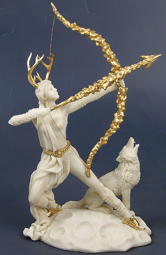 GREEK ARTEMIS w/ HOWLING WOLF STATUE *ROMAN/EUROPEAN NR