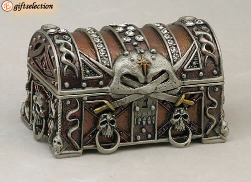 PIRATE TREASURE JEWELED CHEST/JEWELRY BOX *NEW*PEWTER*