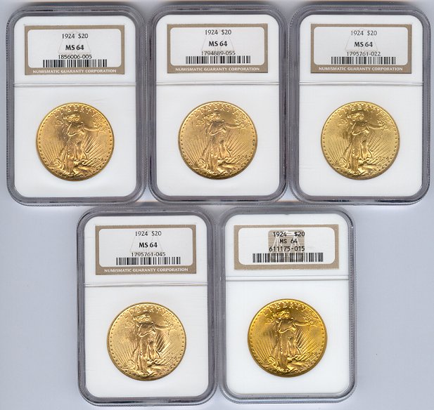 NGC MS64 ST GAUDENS $20 GOLD 10pcs