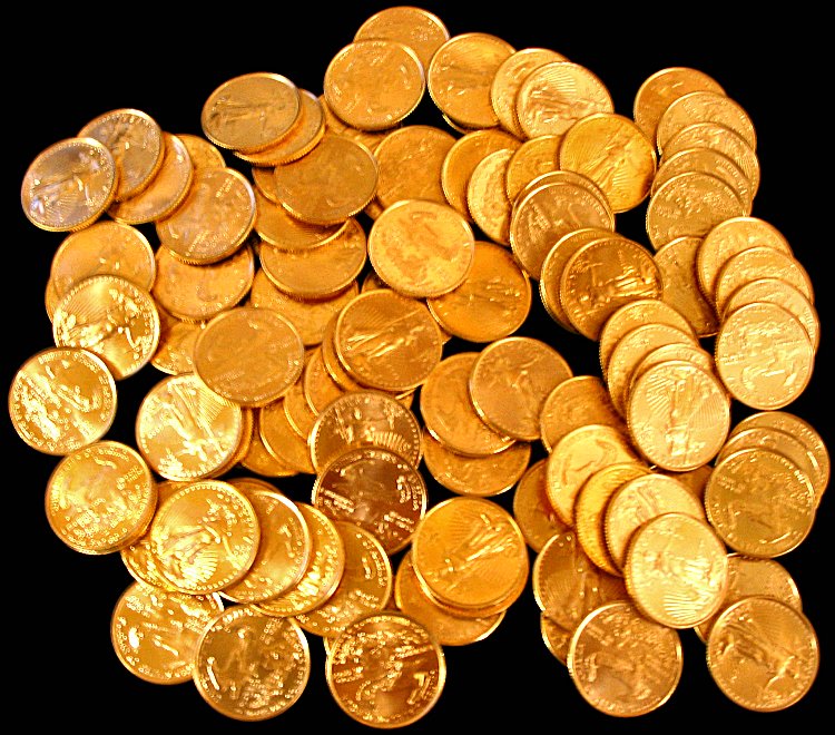 100 pcs $5 Gold American Eagles 10 oz of pure gold