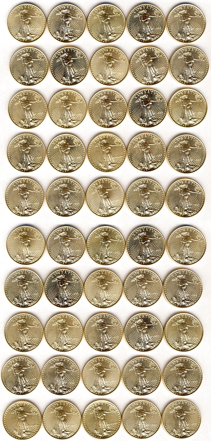 50pcs GOLD AMERICAN EAGLE TUBE $10