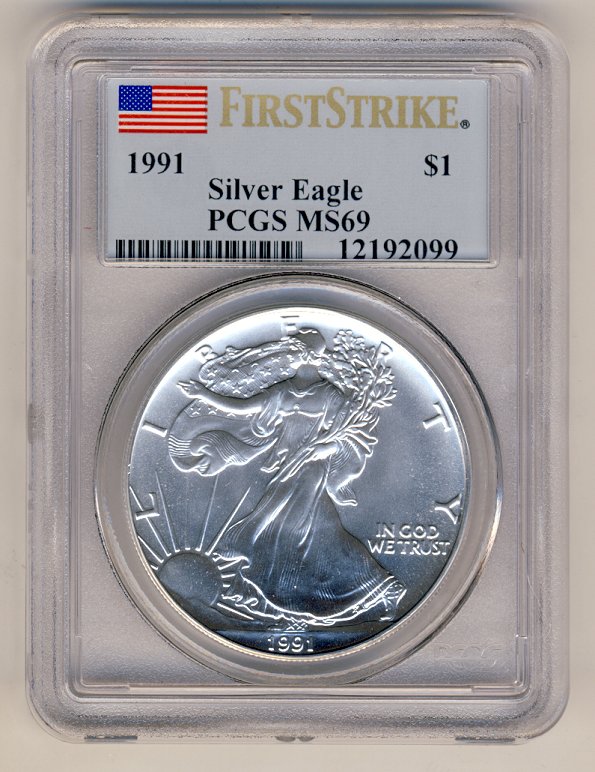 1991 FIRST STRIKE SILVER EAGLE PCGS MS69
