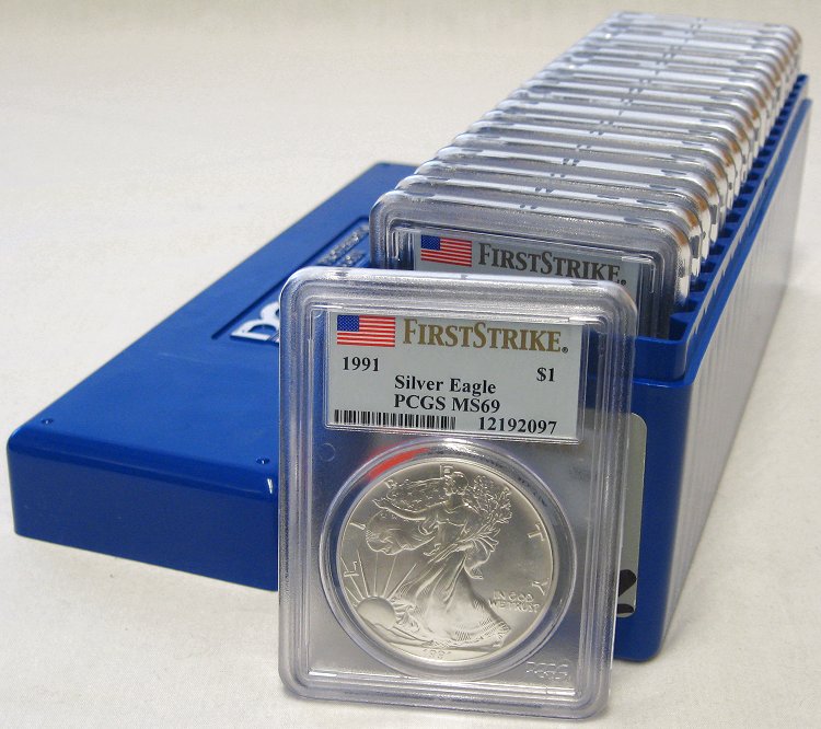 PCGS BOX 20pcs 1991 SILVER EAGLE FIRST STRIKE PCGS MS69