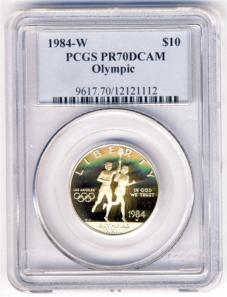 1984-W OLYMPIC $10 GOLD PCGS PR70 DCAM