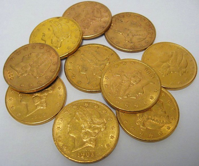 10pcs $20 GOLD LIBERTY  MOSTLY AU