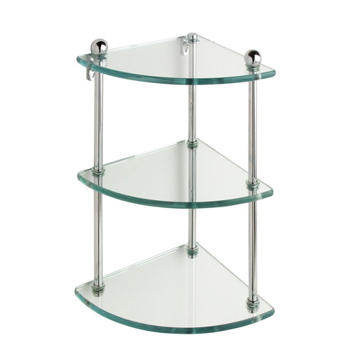 Triple Corner Glass Bathroom Shelf Polished Chrome