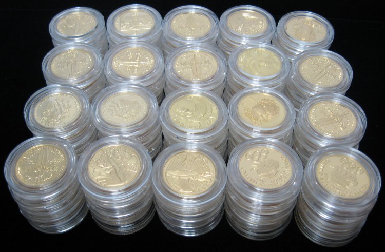 100 pc Hoard US $5 Gold Commem MS & PF in OGP Capsules