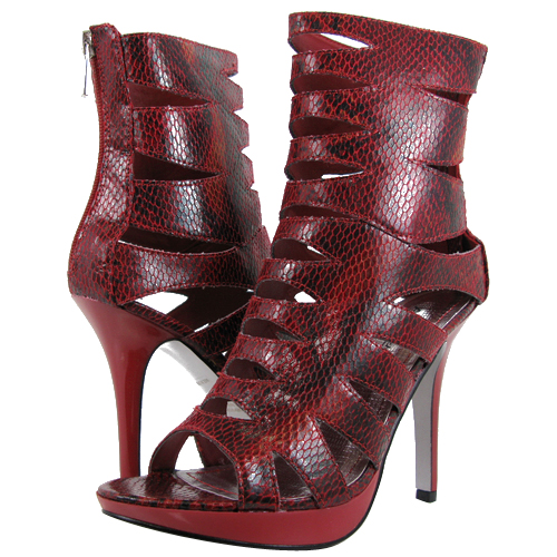 Cutouts High Ankle Bootie in Red :  high heel stiletto heels open toe