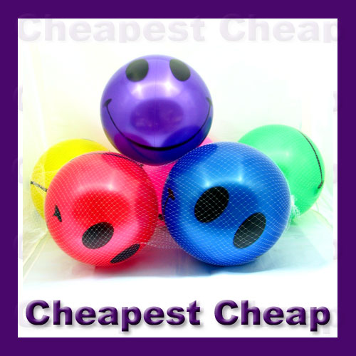 6 X SIMLEY FACE BEACH BALLS IN 6 COLOURS 30CM LOT NEW