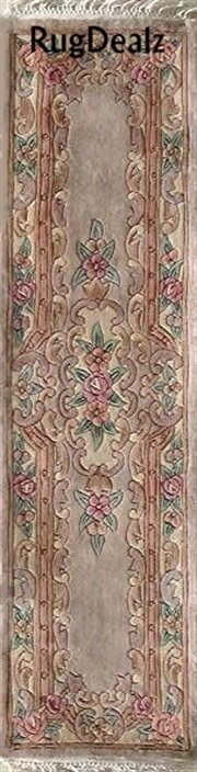 ST-510BG-315: RUNNER WOOL ORIENTAL AUBUSSON 3X15 AREA RUG BEIGE TAUPE